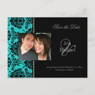 Damask Save the Date Foto briefkaarten, Aankondigingskaart