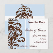 Damask Save the Date - Gepersonaliseerd Aankondigingskaart (Voorkant / Achterkant)
