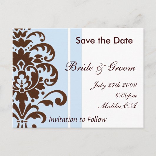 Damask Save the Date - Gepersonaliseerd Aankondigingskaart (Voorkant)