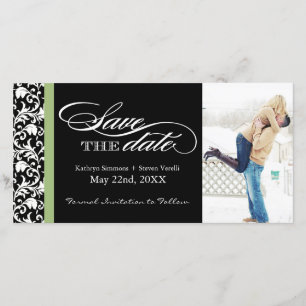 Damask Save The Date met groene accentkleur