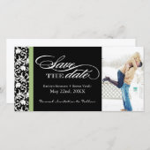 Damask Save The Date met groene accentkleur (Voorkant / Achterkant)