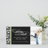 Damask Save The Date met groene accentkleur (Staand voorkant)