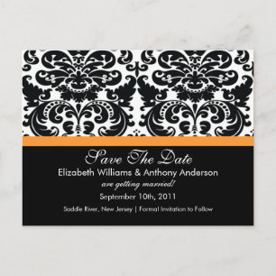 Damask Save the Date Oranje BRIEFKAART! Aankondigingskaart