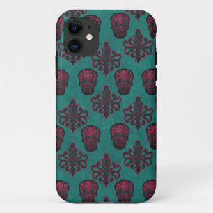 DAMASK schedel hete roze op TEAL Case-Mate iPhone Case