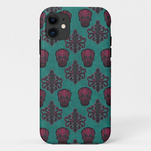 DAMASK schedel hete roze op TEAL Case-Mate iPhone Case (Achterkant)