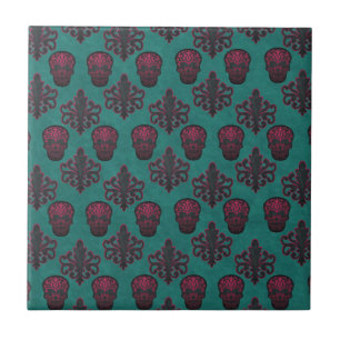 DAMASK schedel hete roze op TEAL Tegeltje