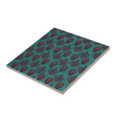 DAMASK schedel hete roze op TEAL Tegeltje (Zijkant)