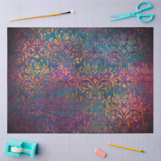 Damask & script elegant purple blue gold   tissuepapier (Craft)