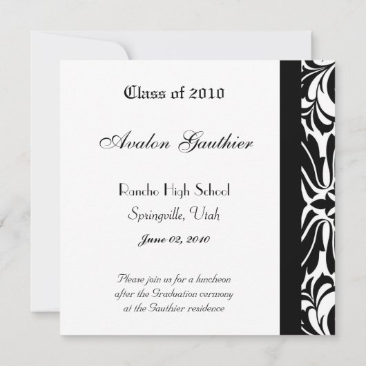 Damask Scroll Class of Afstuderen Invitation Kaart (Achterkant)