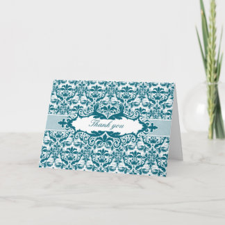 Damask & Scroll Lijst Bedankt kaart (Blauwgroen)