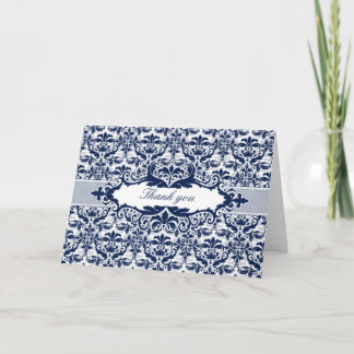 Damask & Scroll Lijst Bedankt kaart (Navy Blue)