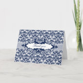 Damask & Scroll Lijst Bedankt kaart (Navy Blue) (Voorkant)
