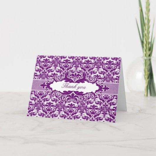 Damask & Scroll Lijst Bedankt kaart (Plum) (Voorkant)