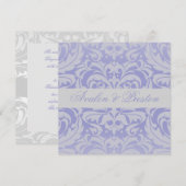 Damask Scroll Ribbon Blue Wedding Invitation Kaart (Voorkant / Achterkant)