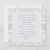 Damask Scroll Ribbon Blue Wedding Invitation Kaart (Achterkant)