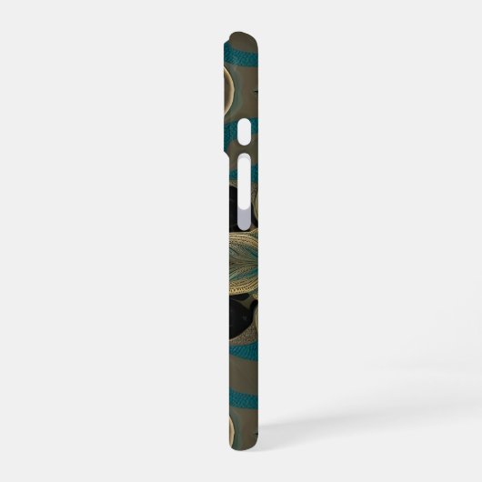 Damask Seamless Repetitive Pattern Flowers Teal iPhone 16 Hoesje (Linkerkant)