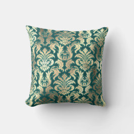 Damask Sepia Gold Lux Metallic Blauwgroen Velvet E Kussen