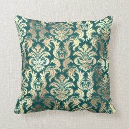 Damask Sepia Gold Lux Metallic Blauwgroen Velvet E Kussen