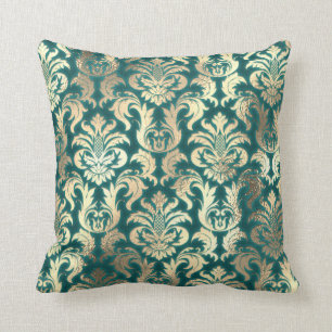 Damask Sepia Gold Lux Metallic Blauwgroen Velvet E Kussen