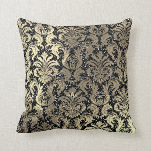 Damask Sepia Gold Metallic Black Glitter Kussen