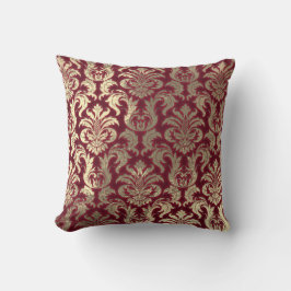 Damask Sepia Gold Metallic Burgundy Velvet Kussen