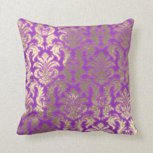 Damask Sepia Gold Metallic Magenta helder Roze Kussen