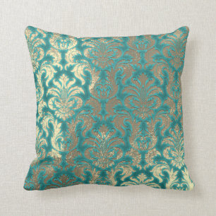 Damask Sepia Gold Metallic Mint Blu Velvet Effect Kussen