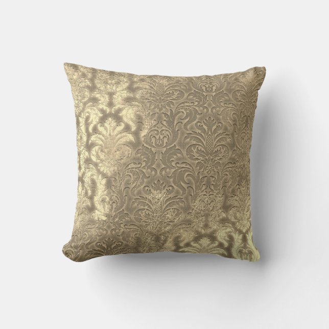 Damask Sepia Gold Metallic Velvet Effect Kussen (Voorkant)