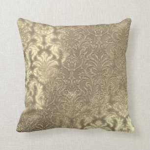 Damask Sepia Gold Metallic Velvet Effect Kussen