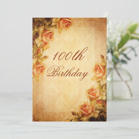  Damask Shabby Chic Peach Rozen 100th Kaart (Staand voorkant)