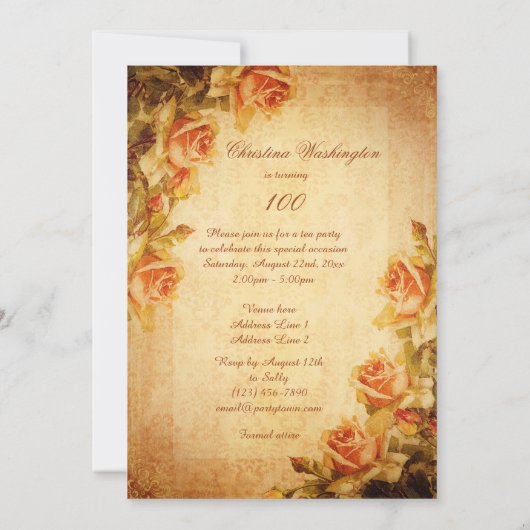  Damask Shabby Chic Peach Rozen 100th Kaart (Achterkant)