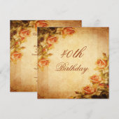 Damask Shabby Chic Peach Rozen 40th Kaart (Voorkant / Achterkant)