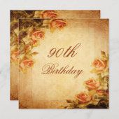 Damask Shabby Chic Peach Rozen 90th Kaart (Voorkant / Achterkant)