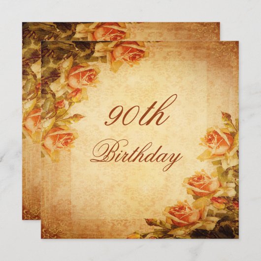  Damask Shabby Chic Peach Rozen 90th Kaart (Voorkant / Achterkant)