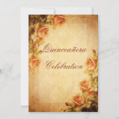 Damask Shabby Chic Peach Rozen Quinceañera Kaart (Voorkant)