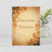  Damask Shabby Chic Peach Rozen Quinceañera Kaart (Staand voorkant)