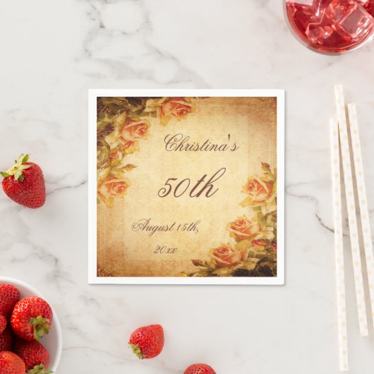  Damask Shabby Chic Peach Rozen Serviettes Servet (Insitu)