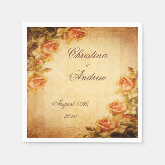  Damask Shabby Chic Peach Rozen Serviettes Servet (Voorkant)