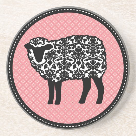 Damask Sheep Pink Zandsteen Onderzetter (Voorkant)