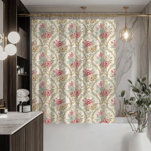 Damask Shower Curtain Soft Pastel Victorian Feel Douchegordijn