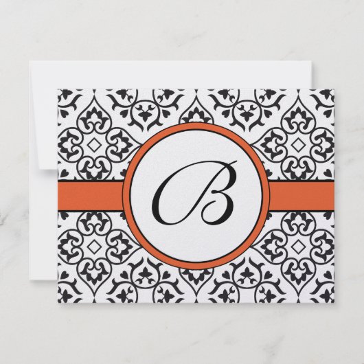 Damask Side Borders Oranje Trim Wedding RSVP (Voorkant)