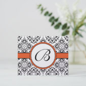 Damask Side Borders Oranje Trim Wedding RSVP (Staand voorkant)