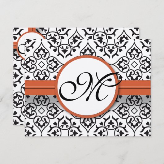 Damask Side Borders Oranje Trim Wedding RSVP (Voorkant / Achterkant)