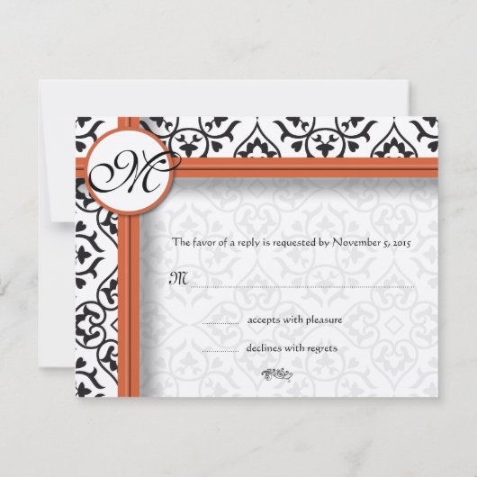 Damask Side Borders Oranje Trim Wedding RSVP (Achterkant)
