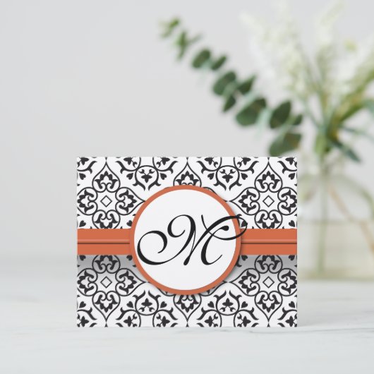 Damask Side Borders Oranje Trim Wedding RSVP