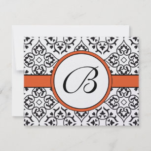 Damask Side Borders Oranje Trim Wedding RSVP Kaartje