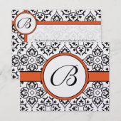 Damask Side Borders Oranje Trim Wedding RSVP Kaartje (Voorkant / Achterkant)