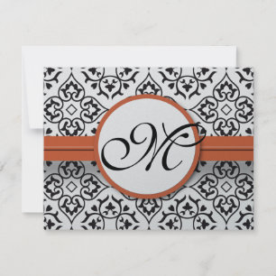 Damask Side Borders Oranje Trim Wedding RSVP Kaartje
