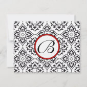 Damask Side Borders Red Trim Weddenschap RSVP (Voorkant)
