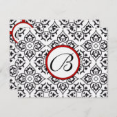 Damask Side Borders Red Trim Weddenschap RSVP (Voorkant / Achterkant)